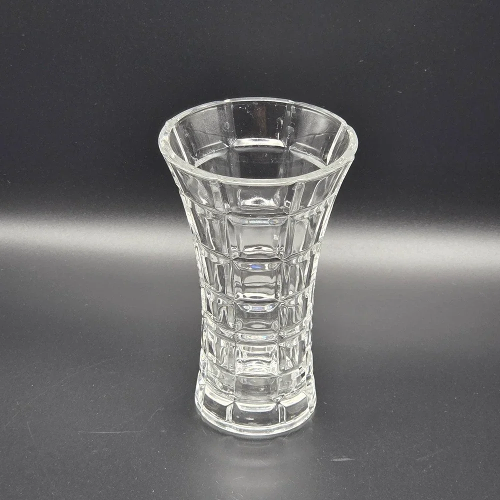Vintage Clear Glass Bud Vase Faceted Geometric Block 4.7